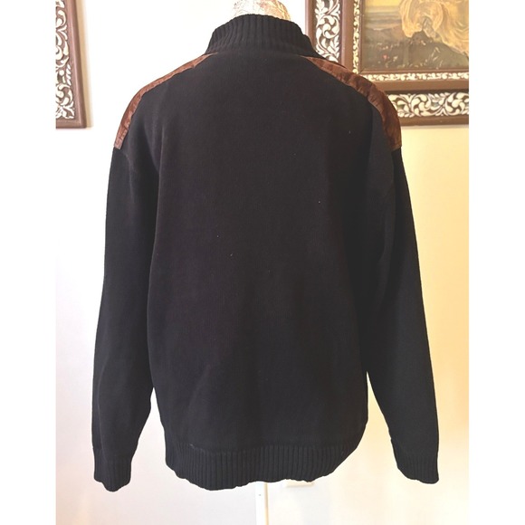 Vintage Trail Mens Black Zip Up Sweater Jacket Suede Size Large eclectic grandpa - Picture 4 of 7
